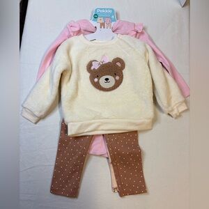 Pekkle 18M Plush Top & Bodysuit and Pant 4 Piece Set in Cream and Pink